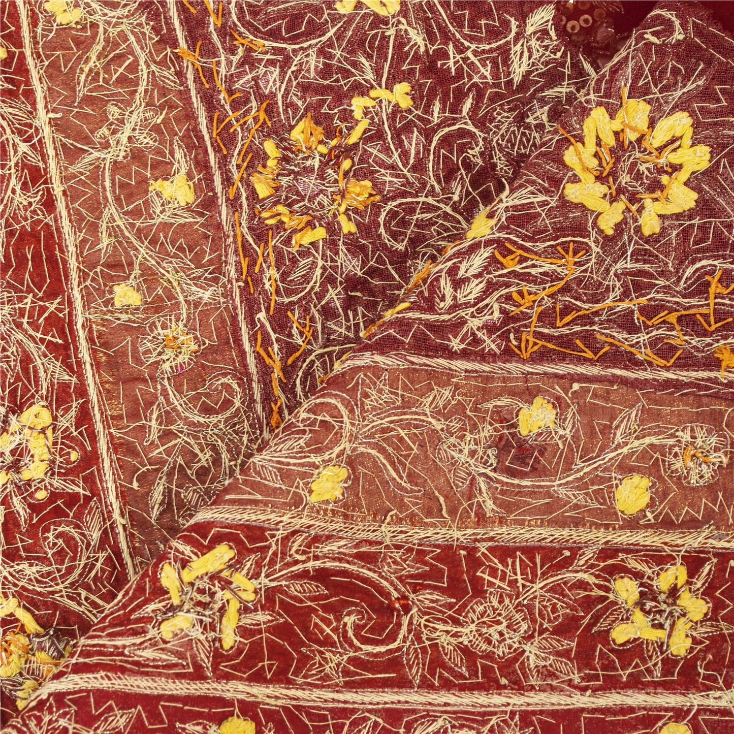 Sanskriti Vintage Dupatta/Stole Pure Georgette Red Hand Beaded Zardozi Scarves