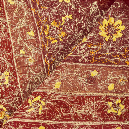 Sanskriti Vintage Dupatta/Stole Pure Georgette Red Hand Beaded Zardozi Scarves