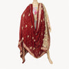 Sanskriti Vintage Dupatta/Stole Pure Georgette Red Hand Beaded Zardozi Scarves
