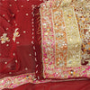 Sanskriti Vintage Dupatta/Stole Pure Georgette Red Hand Beaded Zardozi Scarves
