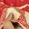 Sanskriti Vintage Long Dupatta/Stole Pure Silk Red Hand Beaded Zardozi Patch Vei
