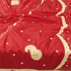 Sanskriti Vintage Long Dupatta/Stole Pure Silk Red Hand Beaded Zardozi Patch Vei
