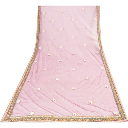Sanskriti Vintage Dupatta/Stole Net Mesh Magenta Hand Bead Zardozi Scarves Veil