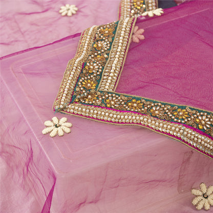 Sanskriti Vintage Dupatta/Stole Net Mesh Magenta Hand Bead Zardozi Scarves Veil