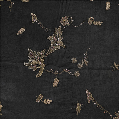 Sanskriti Vintage Long Dupatta Pure Chiffon Black Hand Beaded Zari Zardozi Stole