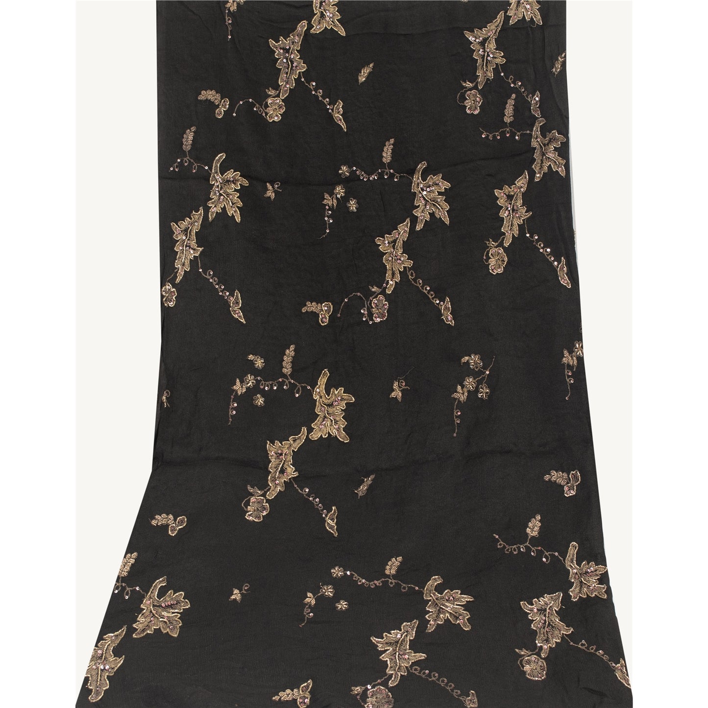 Sanskriti Vintage Long Dupatta Pure Chiffon Black Hand Beaded Zari Zardozi Stole