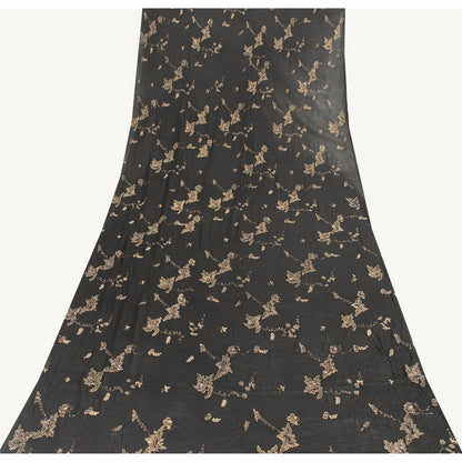 Sanskriti Vintage Long Dupatta Pure Chiffon Black Hand Beaded Zari Zardozi Stole