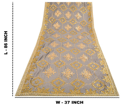 Sanskriti Vintage Dupatta/Stole Gray Pure Georgette Embroidered Gota Patti Lace