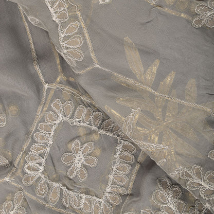 Sanskriti Vintage Dupatta/Stole Gray Pure Georgette Embroidered Gota Patti Lace