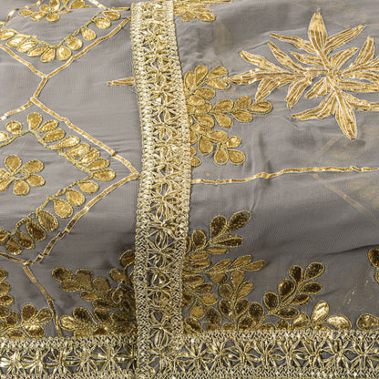Sanskriti Vintage Dupatta/Stole Gray Pure Georgette Embroidered Gota Patti Lace
