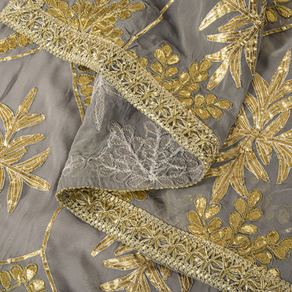 Sanskriti Vintage Dupatta/Stole Gray Pure Georgette Embroidered Gota Patti Lace