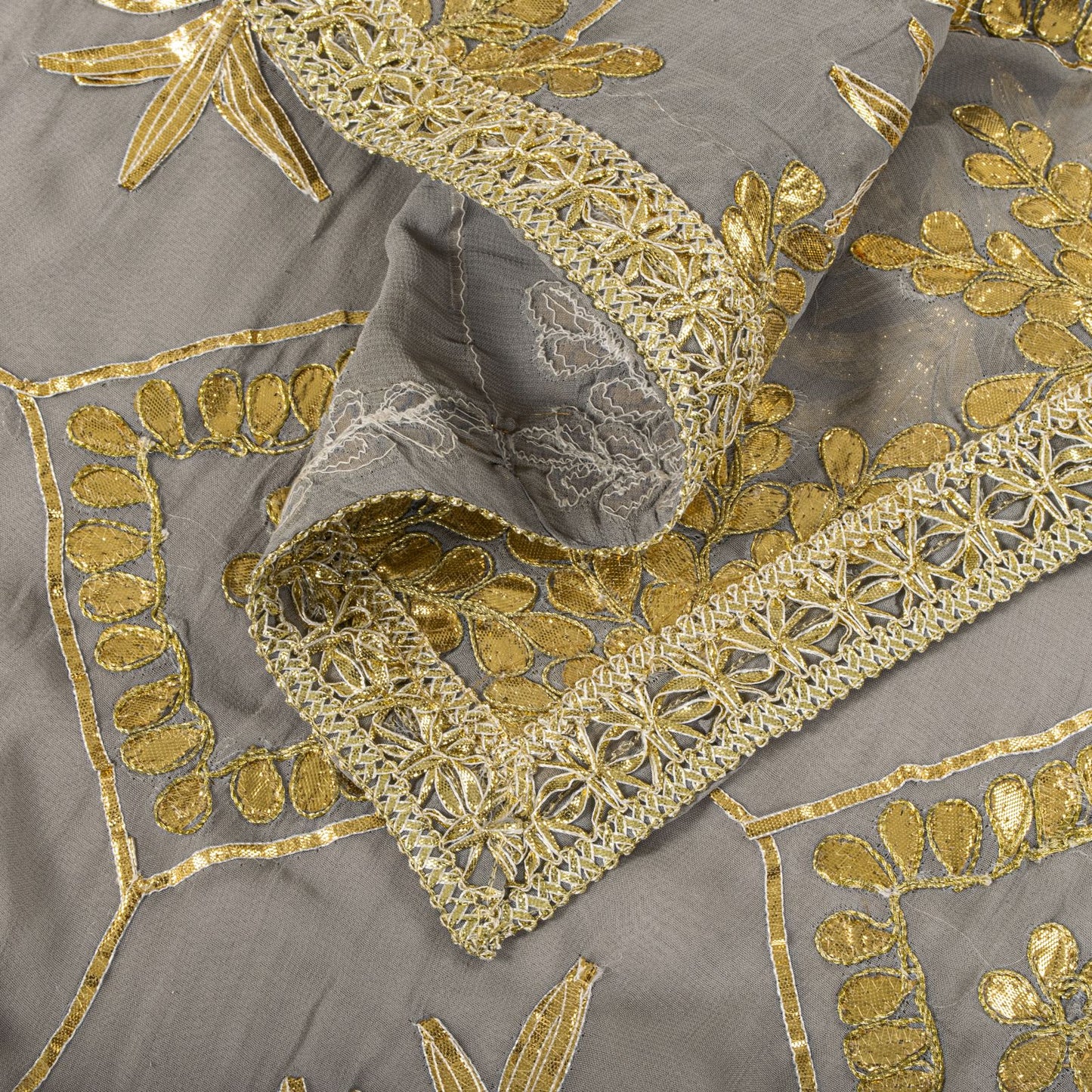 Sanskriti Vintage Dupatta/Stole Gray Pure Georgette Embroidered Gota Patti Lace