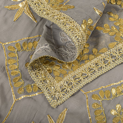 Sanskriti Vintage Dupatta/Stole Gray Pure Georgette Embroidered Gota Patti Lace