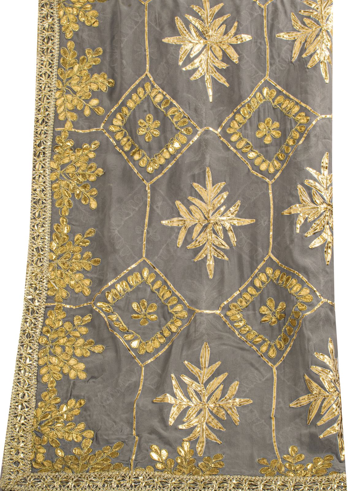 Sanskriti Vintage Dupatta/Stole Gray Pure Georgette Embroidered Gota Patti Lace