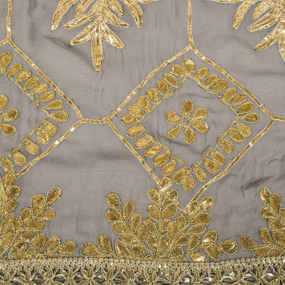 Sanskriti Vintage Dupatta/Stole Gray Pure Georgette Embroidered Gota Patti Lace