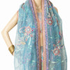 Sanskriti Vintage Long Dupatta Organza Blue Hand Beaded Sequins Gota Patti Stole