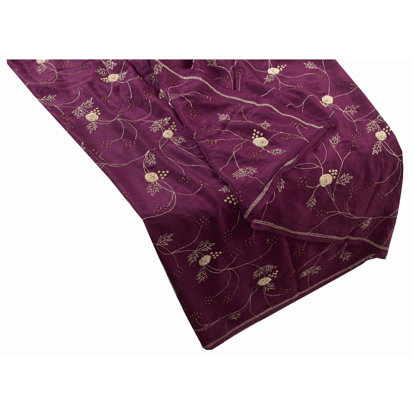 Sanskriti Vintage Long Dupatta Purple Pure Silk Hand Beaded Zardozi Stole Veil