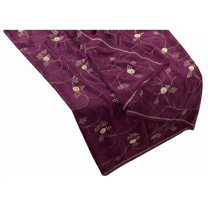 Sanskriti Vintage Long Dupatta Purple Pure Silk Hand Beaded Zardozi Stole Veil