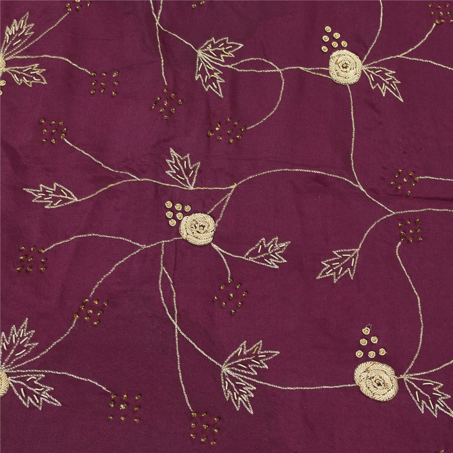 Sanskriti Vintage Long Dupatta Purple Pure Silk Hand Beaded Zardozi Stole Veil