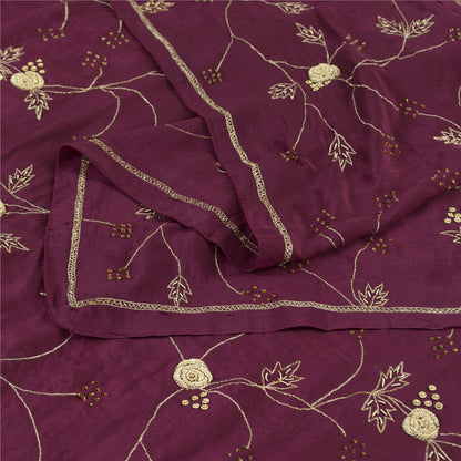 Sanskriti Vintage Long Dupatta Purple Pure Silk Hand Beaded Zardozi Stole Veil