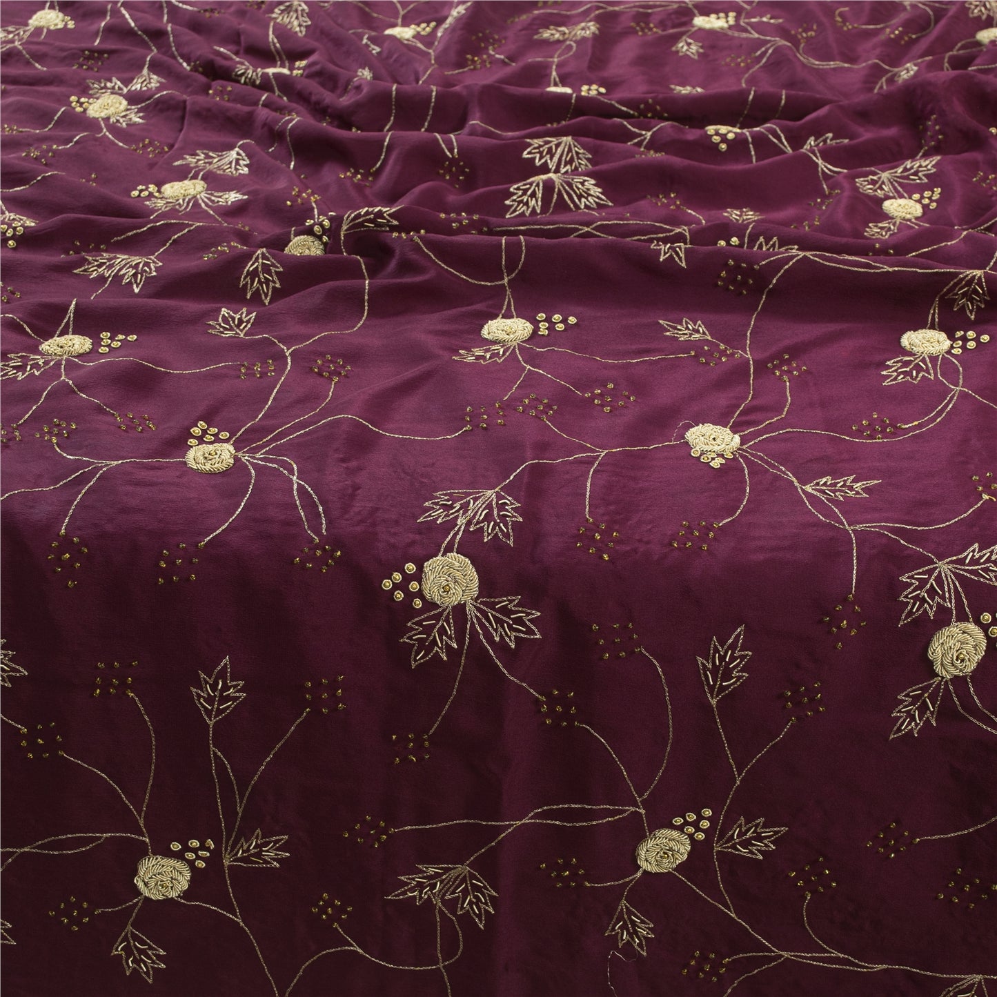 Sanskriti Vintage Long Dupatta Purple Pure Silk Hand Beaded Zardozi Stole Veil