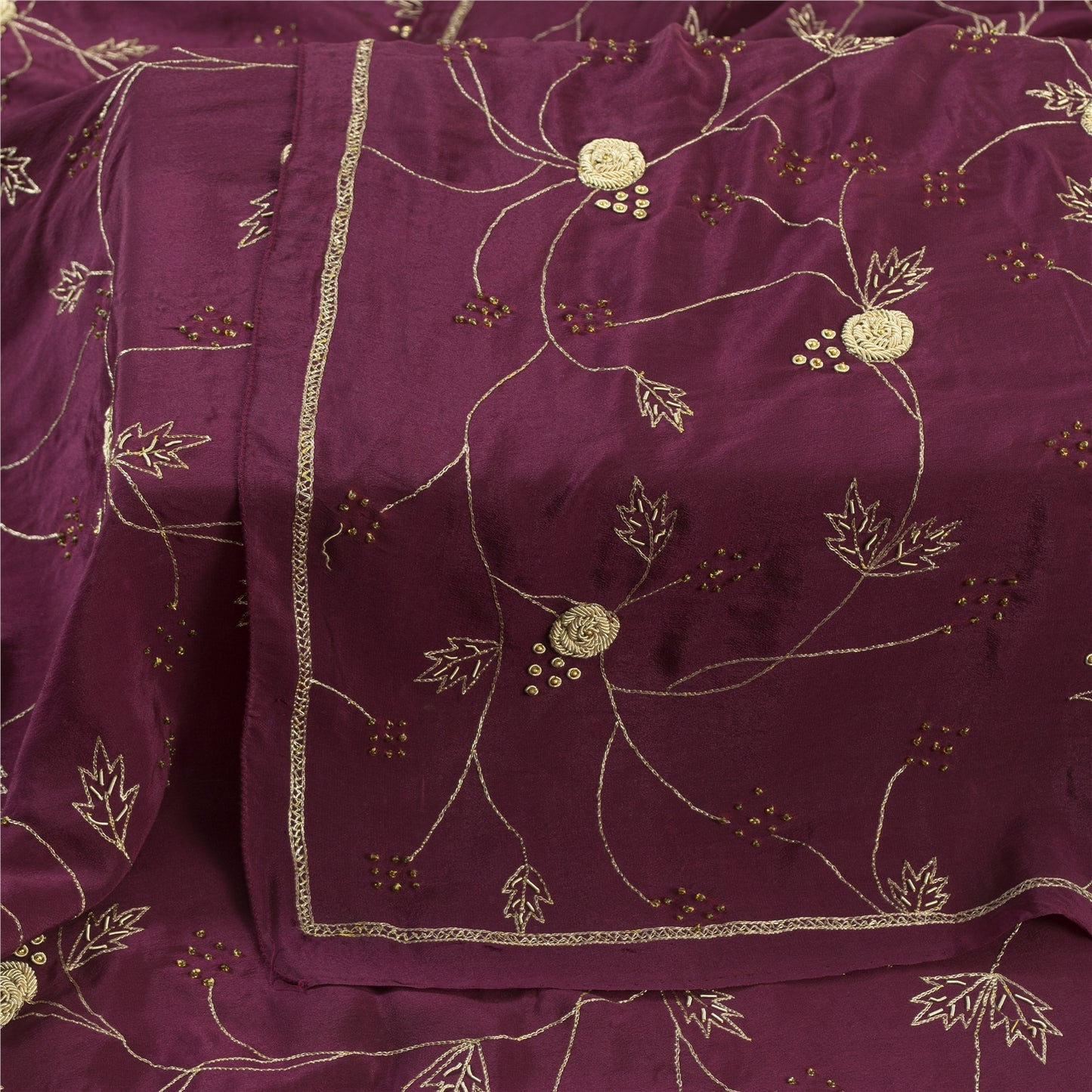 Sanskriti Vintage Long Dupatta Purple Pure Silk Hand Beaded Zardozi Stole Veil