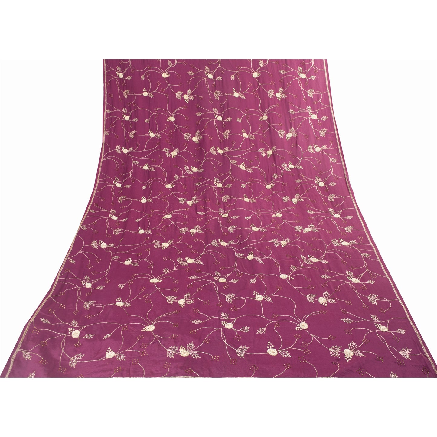 Sanskriti Vintage Long Dupatta Purple Pure Silk Hand Beaded Zardozi Stole Veil