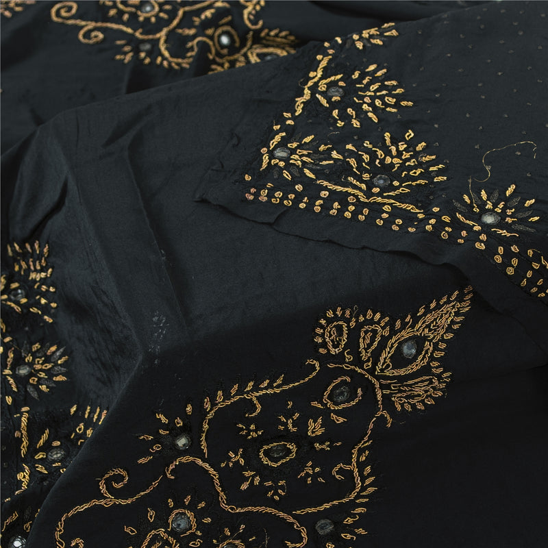 Sanskriti Vintage Black Pure Crepe Silk Long Dupatta/Stole Hand Beaded Zardozi Stole Create Dresses, Kaftan, Skirt, Tops, Projects, Decor