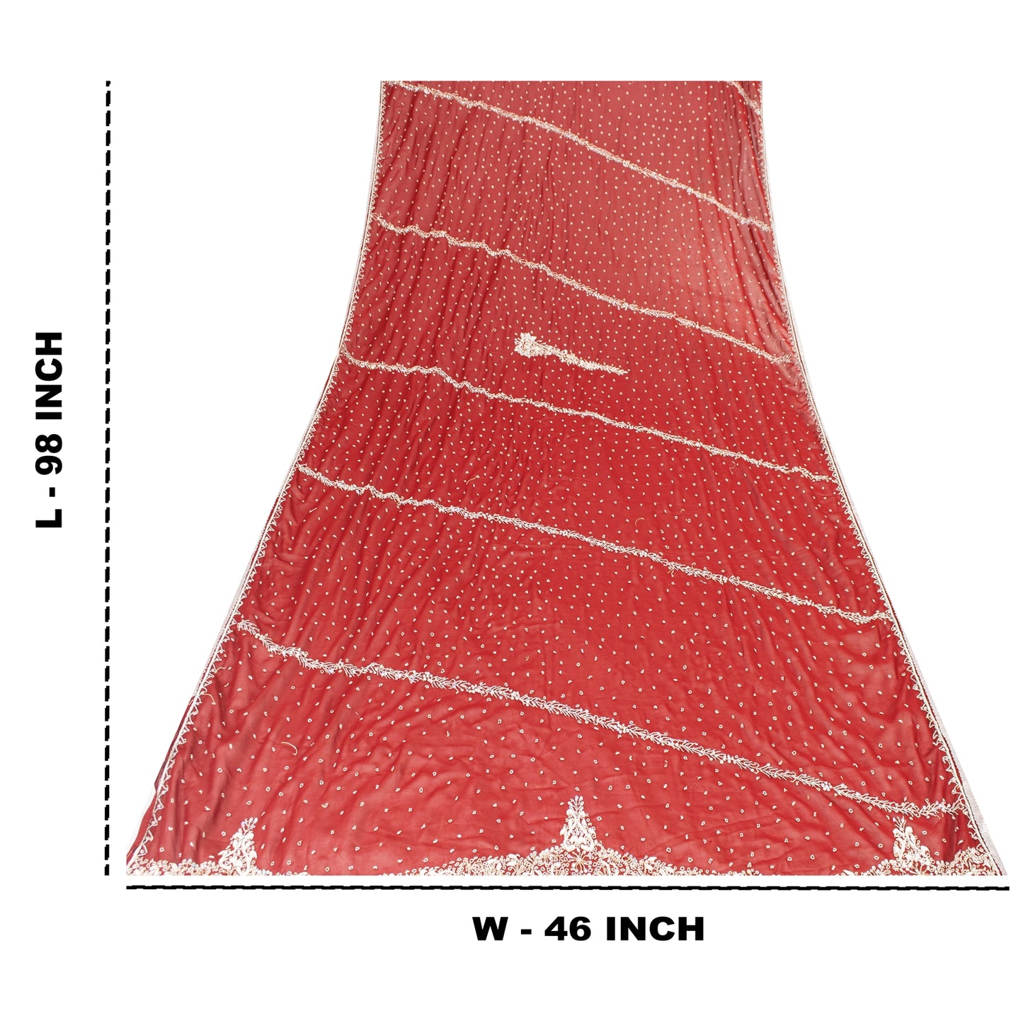 Sanskriti Vintage Dupatta/Stole Georgette Red Hand Beaded Zardozi Scarves Veil