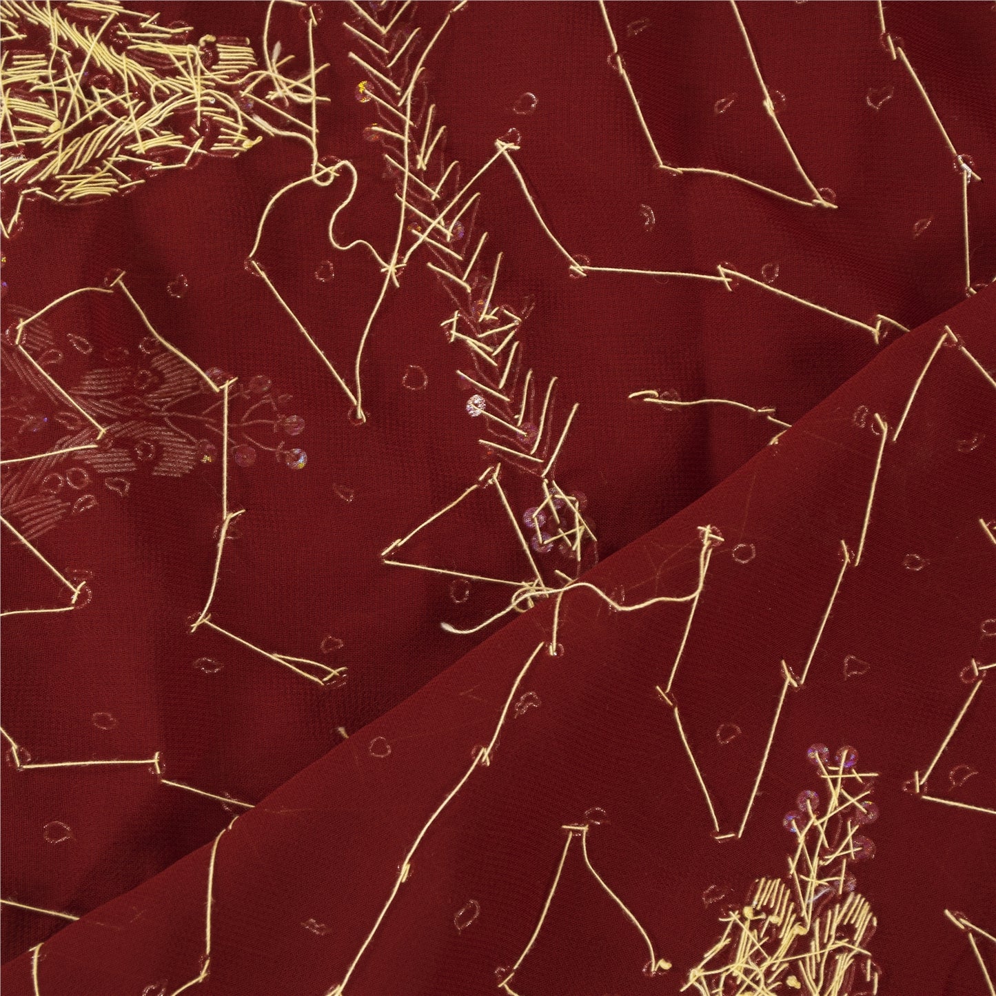 Sanskriti Vintage Dupatta/Stole Georgette Red Hand Beaded Zardozi Scarves Veil