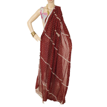 Sanskriti Vintage Dupatta/Stole Georgette Red Hand Beaded Zardozi Scarves Veil