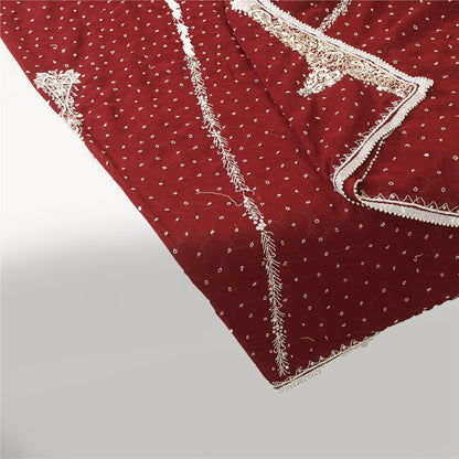 Sanskriti Vintage Dupatta/Stole Georgette Red Hand Beaded Zardozi Scarves Veil