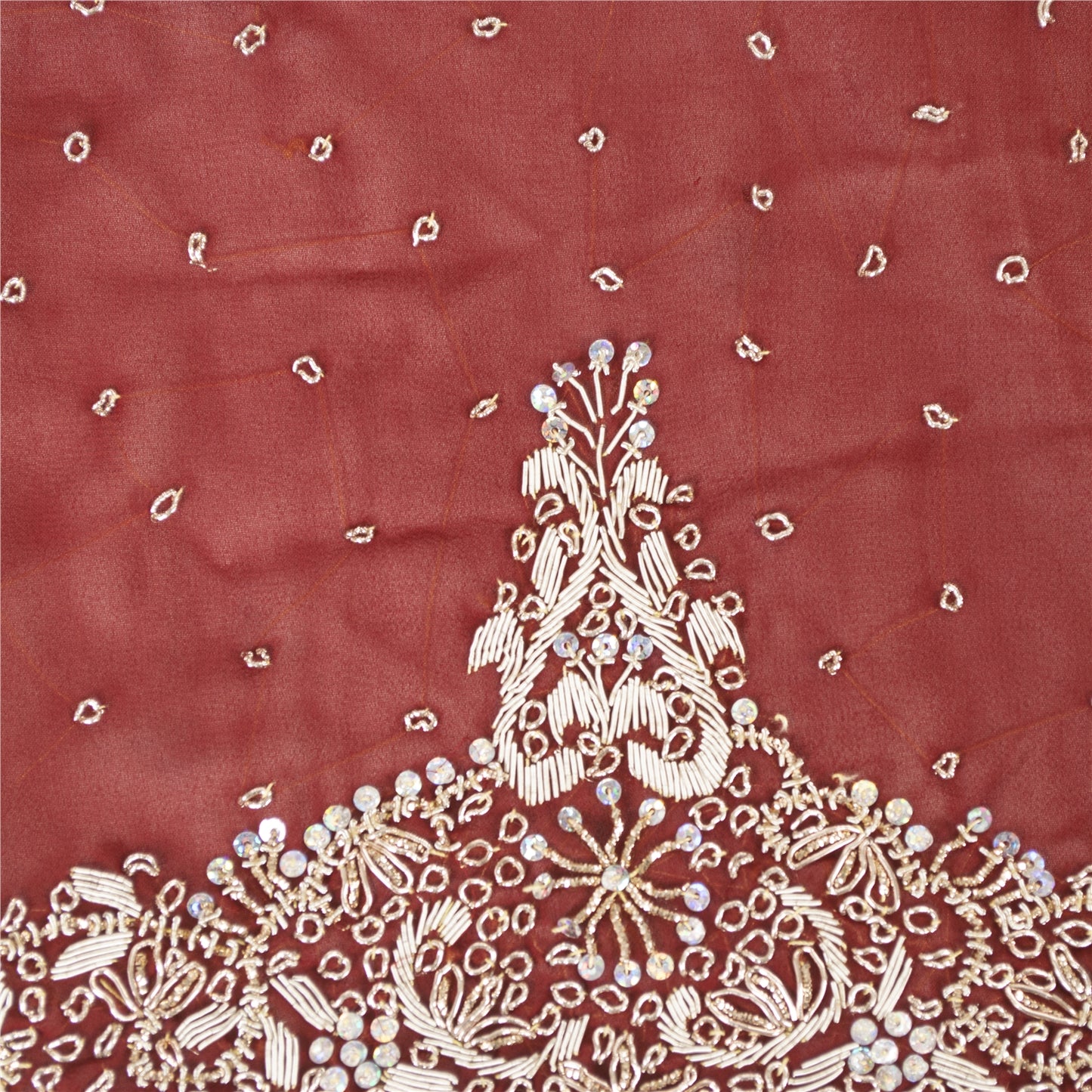 Sanskriti Vintage Dupatta/Stole Georgette Red Hand Beaded Zardozi Scarves Veil