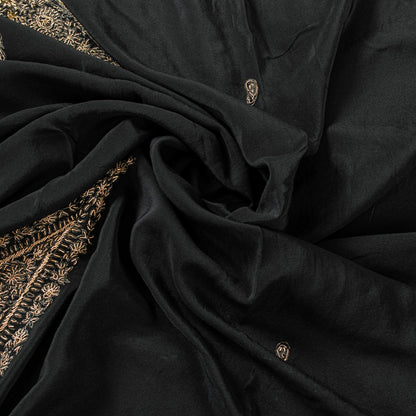 Sanskriti Vintage Black Pure Silk Dupatta Long Stole Hand Embroidered Zardozi Scarves Create Dresse, Kaftan, Skirt, Project, Decor, Sewing