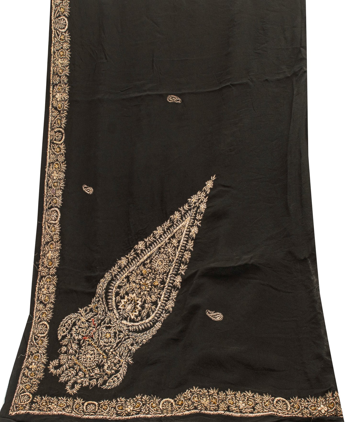 Sanskriti Vintage Black Pure Silk Dupatta Long Stole Hand Embroidered Zardozi Scarves Create Dresse, Kaftan, Skirt, Project, Decor, Sewing