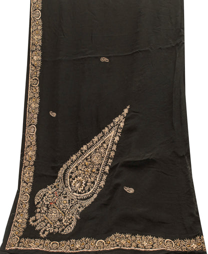 Sanskriti Vintage Black Pure Silk Dupatta Long Stole Hand Embroidered Zardozi Scarves Create Dresse, Kaftan, Skirt, Project, Decor, Sewing