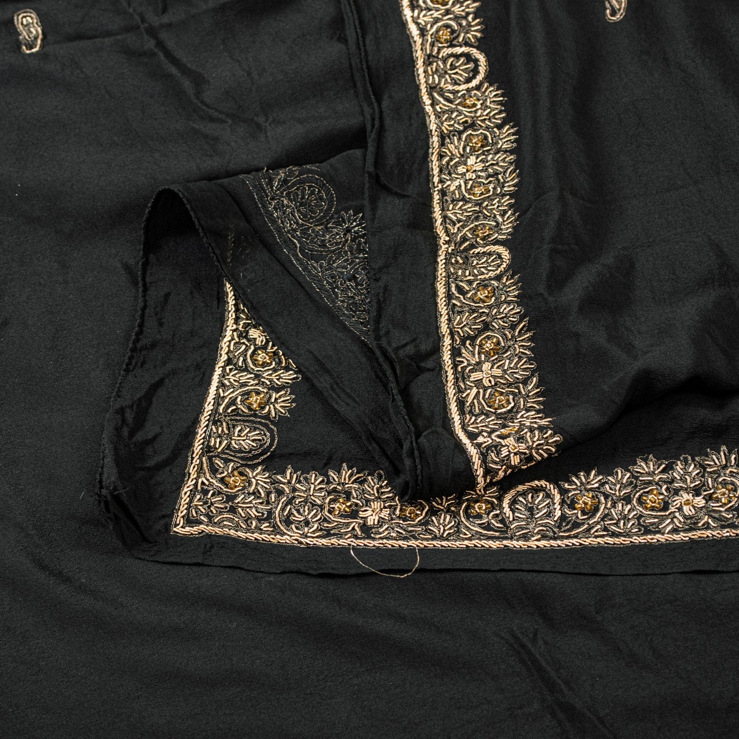 Sanskriti Vintage Black Pure Silk Dupatta Long Stole Hand Embroidered Zardozi Scarves Create Dresse, Kaftan, Skirt, Project, Decor, Sewing