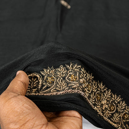 Sanskriti Vintage Black Pure Silk Dupatta Long Stole Hand Embroidered Zardozi Scarves Create Dresse, Kaftan, Skirt, Project, Decor, Sewing