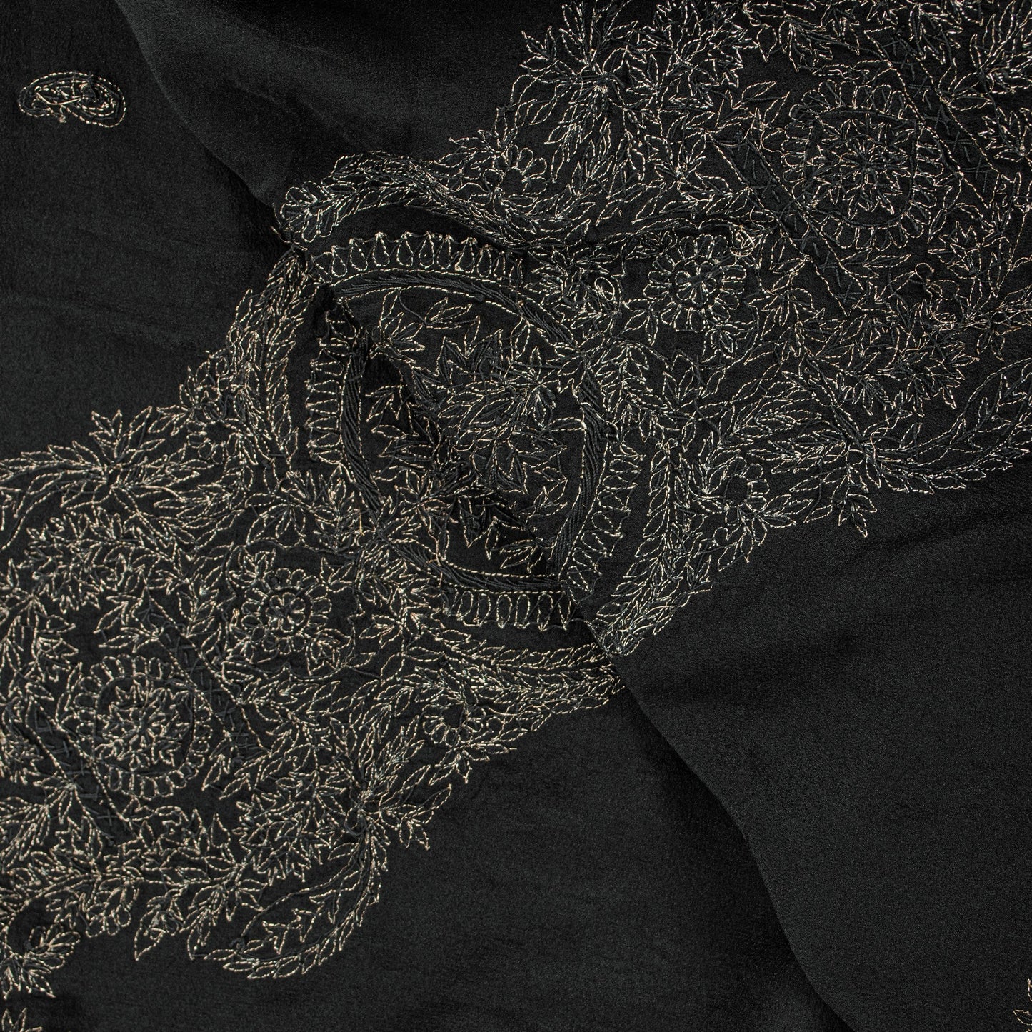 Sanskriti Vintage Black Pure Silk Dupatta Long Stole Hand Embroidered Zardozi Scarves Create Dresse, Kaftan, Skirt, Project, Decor, Sewing