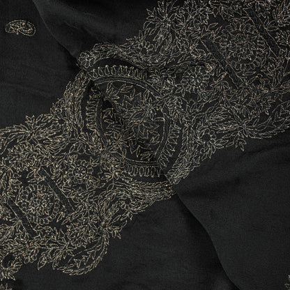 Sanskriti Vintage Black Pure Silk Dupatta Long Stole Hand Embroidered Zardozi Scarves Create Dresse, Kaftan, Skirt, Project, Decor, Sewing