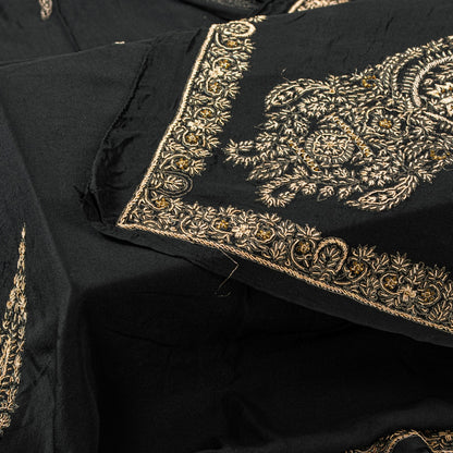 Sanskriti Vintage Black Pure Silk Dupatta Long Stole Hand Embroidered Zardozi Scarves Create Dresse, Kaftan, Skirt, Project, Decor, Sewing
