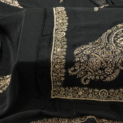 Sanskriti Vintage Black Pure Silk Dupatta Long Stole Hand Embroidered Zardozi Scarves Create Dresse, Kaftan, Skirt, Project, Decor, Sewing