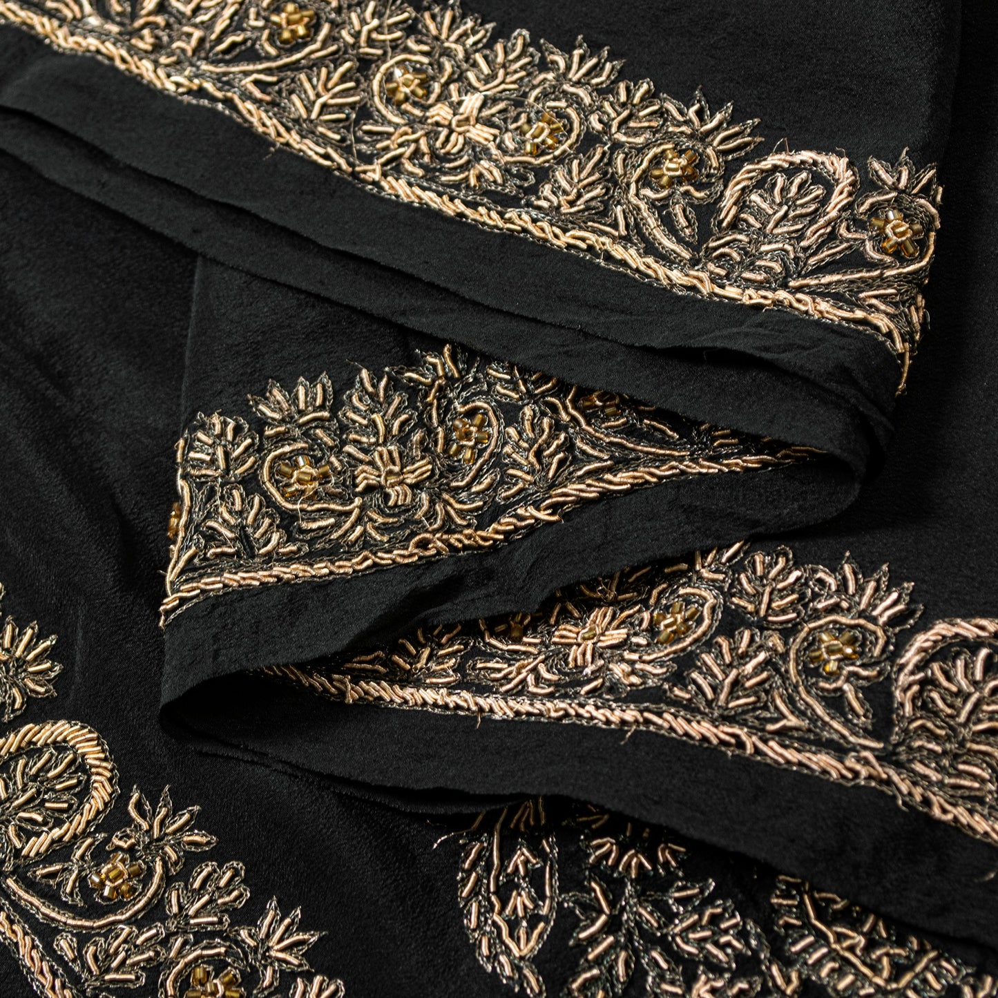 Sanskriti Vintage Black Pure Silk Dupatta Long Stole Hand Embroidered Zardozi Scarves Create Dresse, Kaftan, Skirt, Project, Decor, Sewing