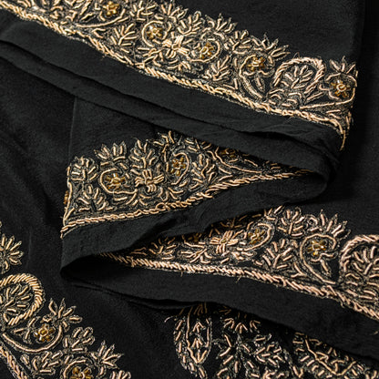 Sanskriti Vintage Black Pure Silk Dupatta Long Stole Hand Embroidered Zardozi Scarves Create Dresse, Kaftan, Skirt, Project, Decor, Sewing