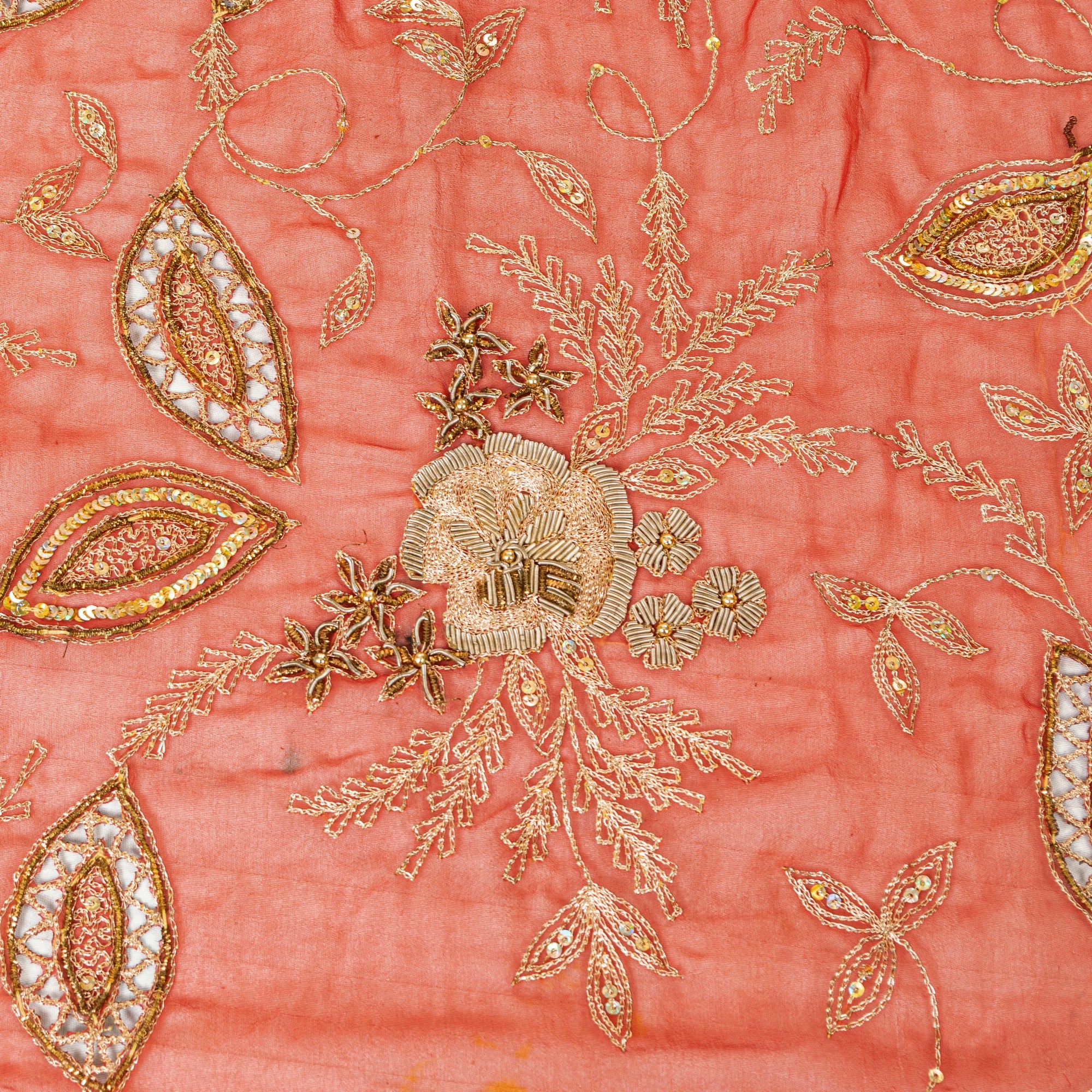 Sanskriti Vintage Red Georgette Dupatta Hand Beaded Zari Zardozi Neck Stole Veil