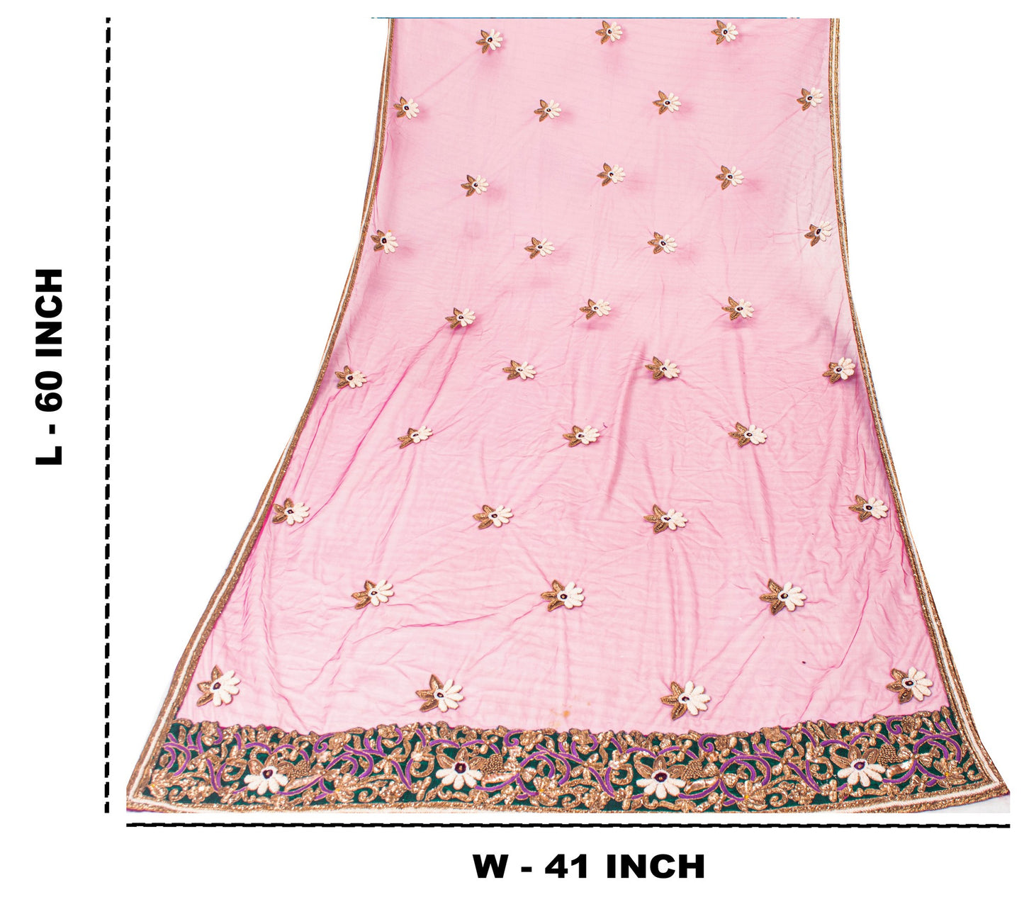 Sanskriti Vintage Pink Net Dupatta Hand Beaded Zardozi Dabka Long Stole Scarves