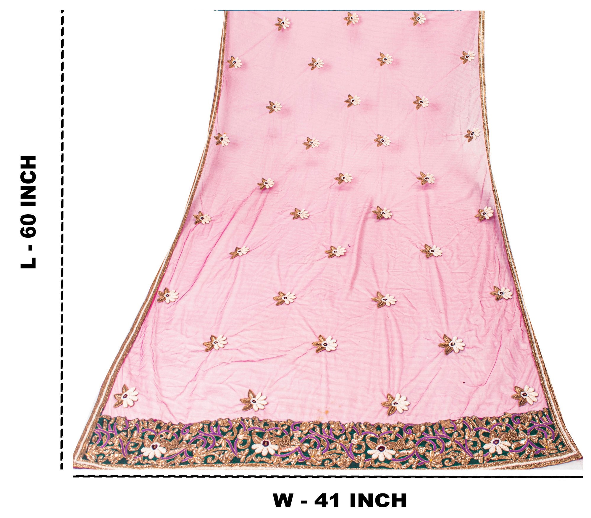 Sanskriti Vintage Pink Net Dupatta Hand Beaded Zardozi Dabka Long Stole Scarves