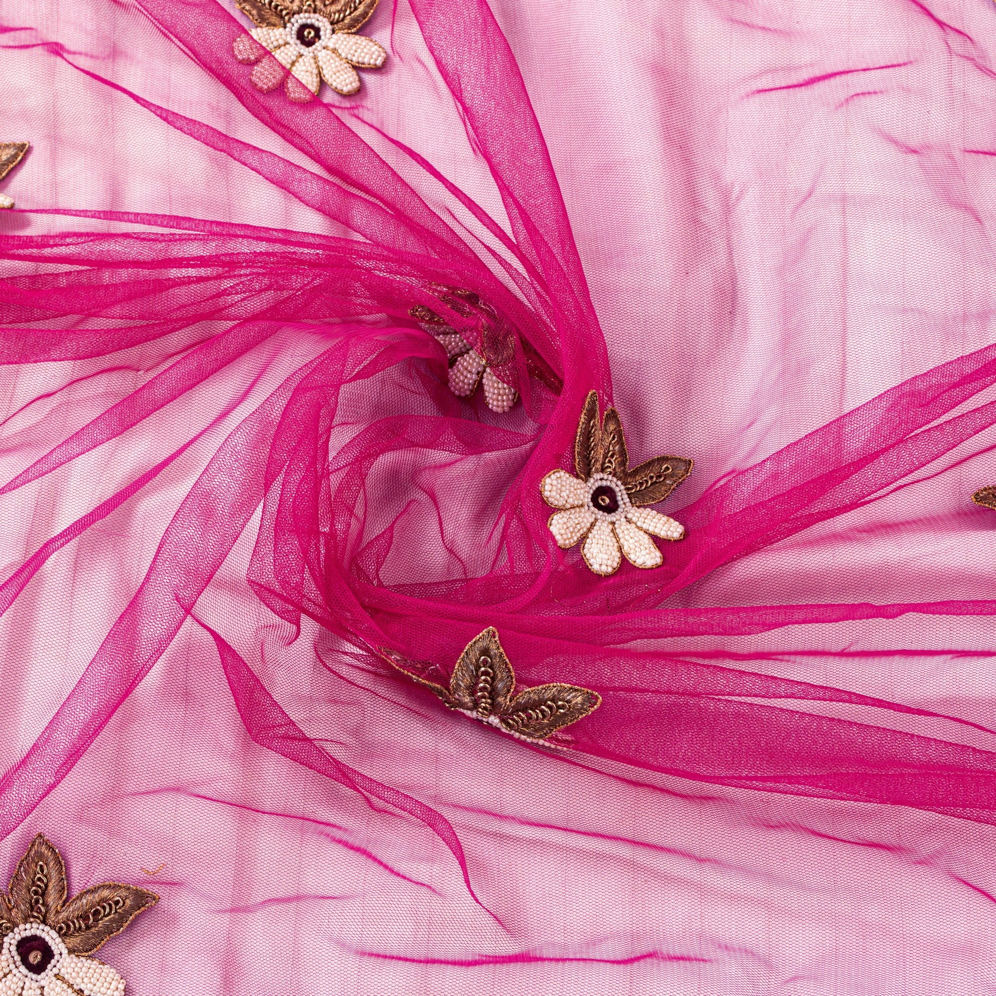 Sanskriti Vintage Pink Net Dupatta Hand Beaded Zardozi Dabka Long Stole Scarves