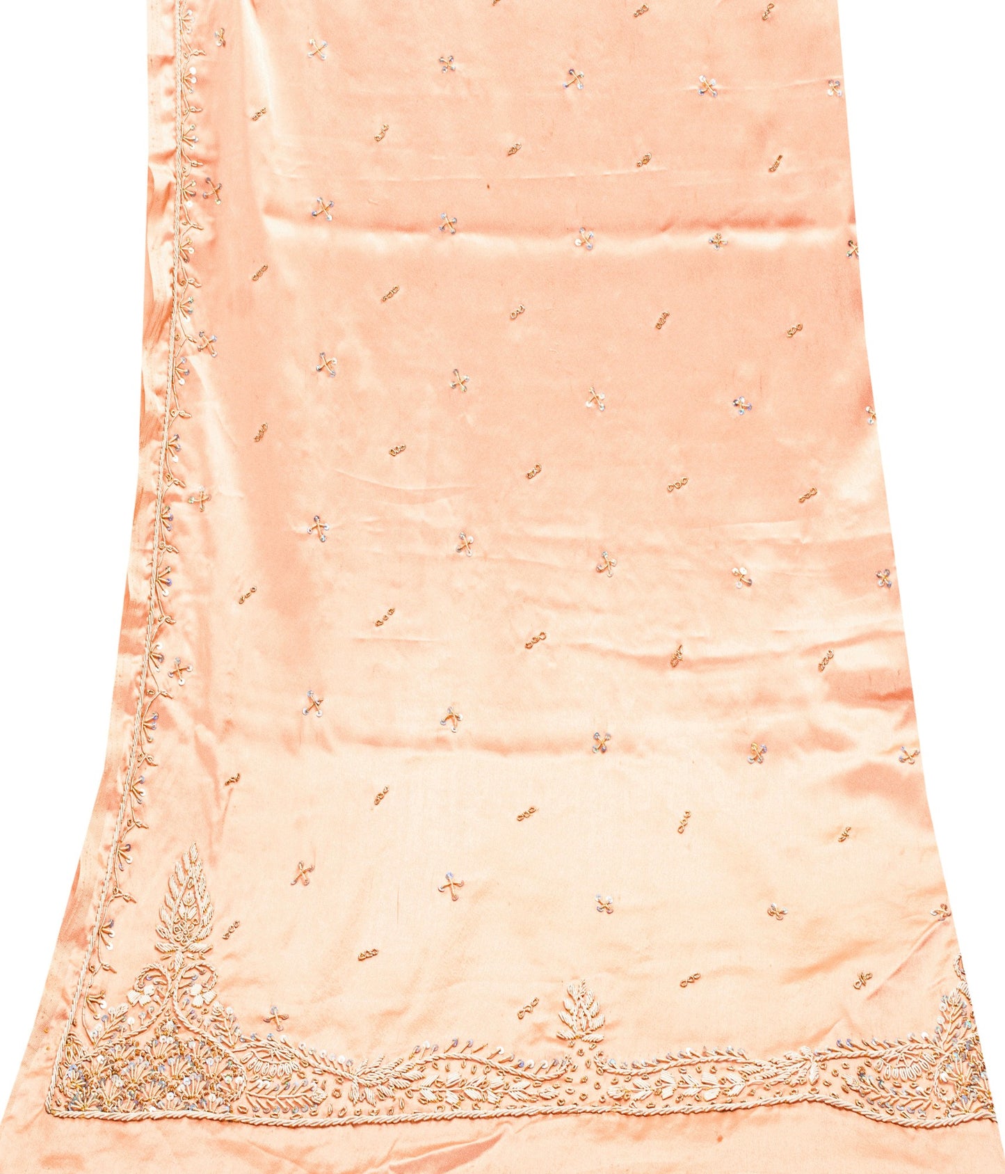 Sanskriti Vintage Peach Art Silk Dupatta Long Stole Hand Embroidery Zardozi Veil