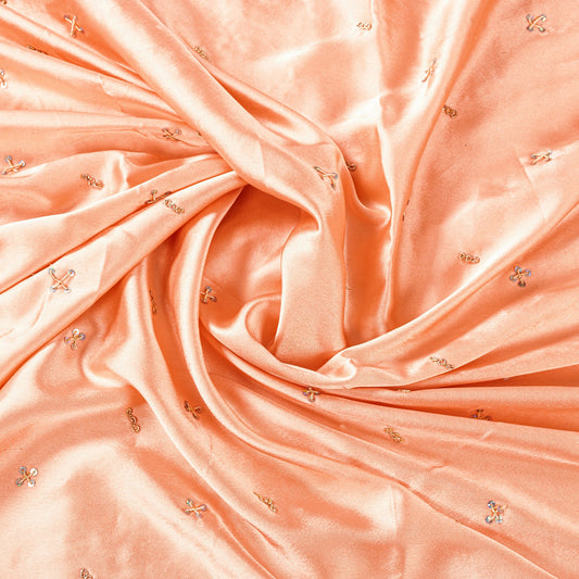 Sanskriti Vintage Peach Art Silk Dupatta Long Stole Hand Embroidery Zardozi Veil